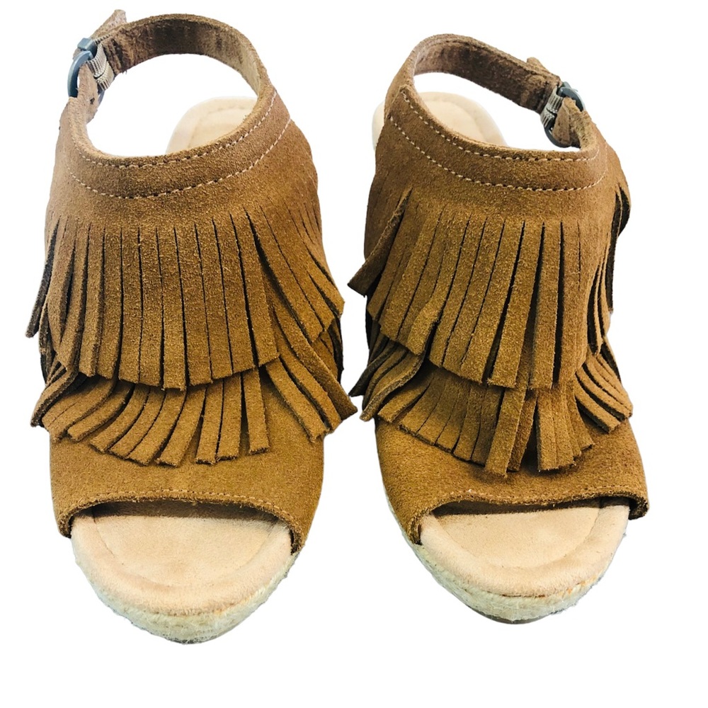 Minnetonka Taupe Espadrille Wedge Ashley Fringe